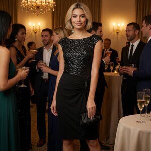 Ralph Lauren Black Evening Dress I SMALL SIZE I With Sequin Bodice